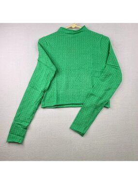 Wild Fable Long Sleeve Cropped Knit Top S Mint Green Thumb Holes Casual Layers